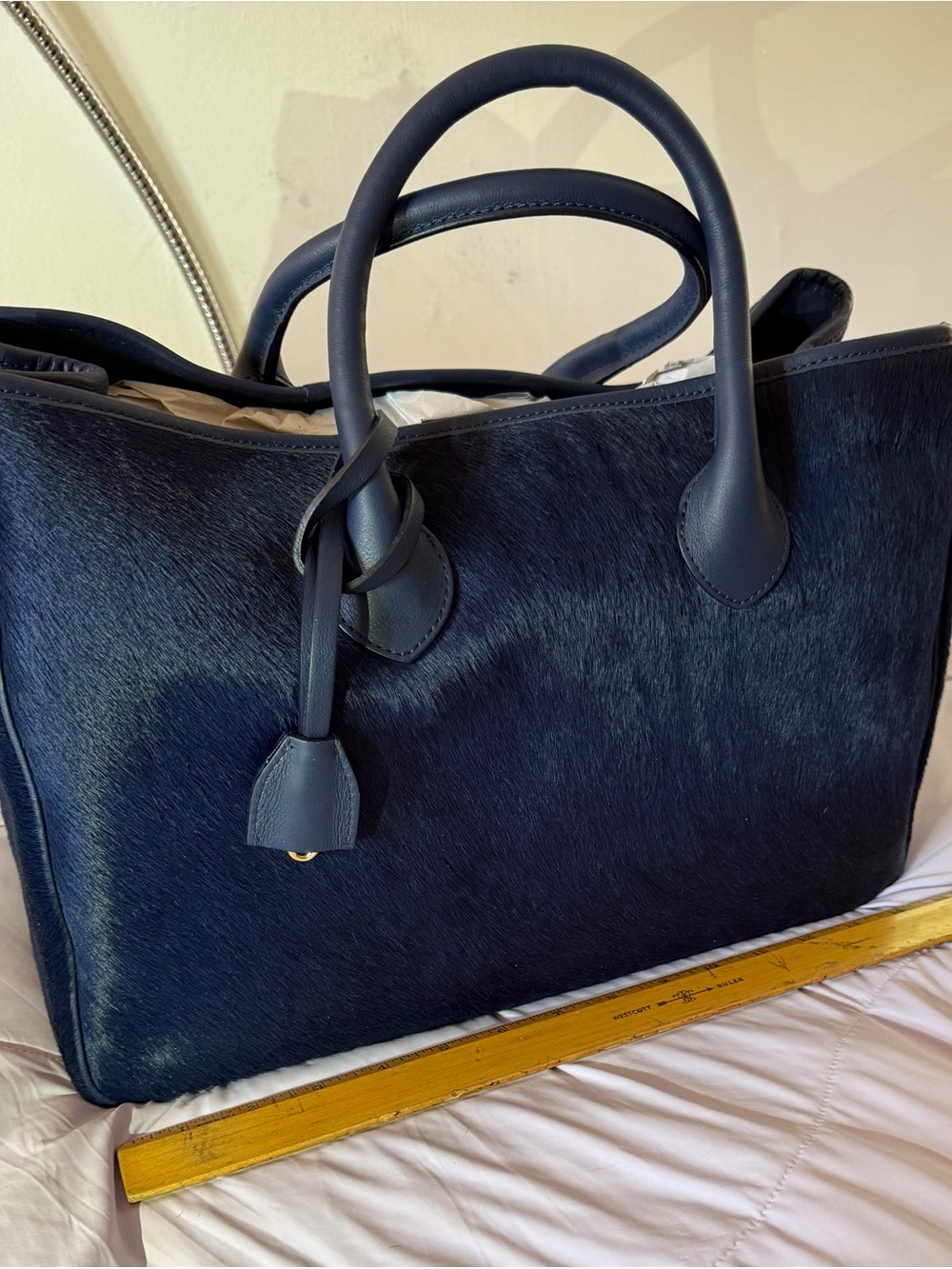 Mark & Graham Navy Haircalf Top-Handle Tote